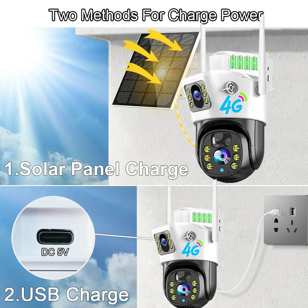 LS VISION 8MP Solar Camera 4G Wireless WiFi Dual Lens CCTV 4K Dual Screen Security Protection Human Detection PTZ Waterproof Outdoors Cam