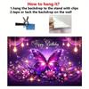 2D Glowing Butterfly Birthday Backdrop Purple Sparkle Floral Party Photo Booth Prop