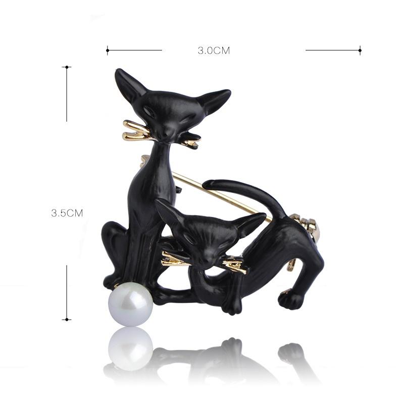 Cute Double Cat Simulated Pearl Brooches For Women Man Kids Enamel Esmalte Broches Scarf Hijab Spille Clips Coat Sweater Pins