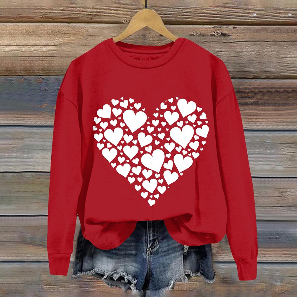 Женская повседневная мода ко Дню святого Валентина с принтом, длинным рукавом, круглым вырезом, толстовки, пуловеры, топы