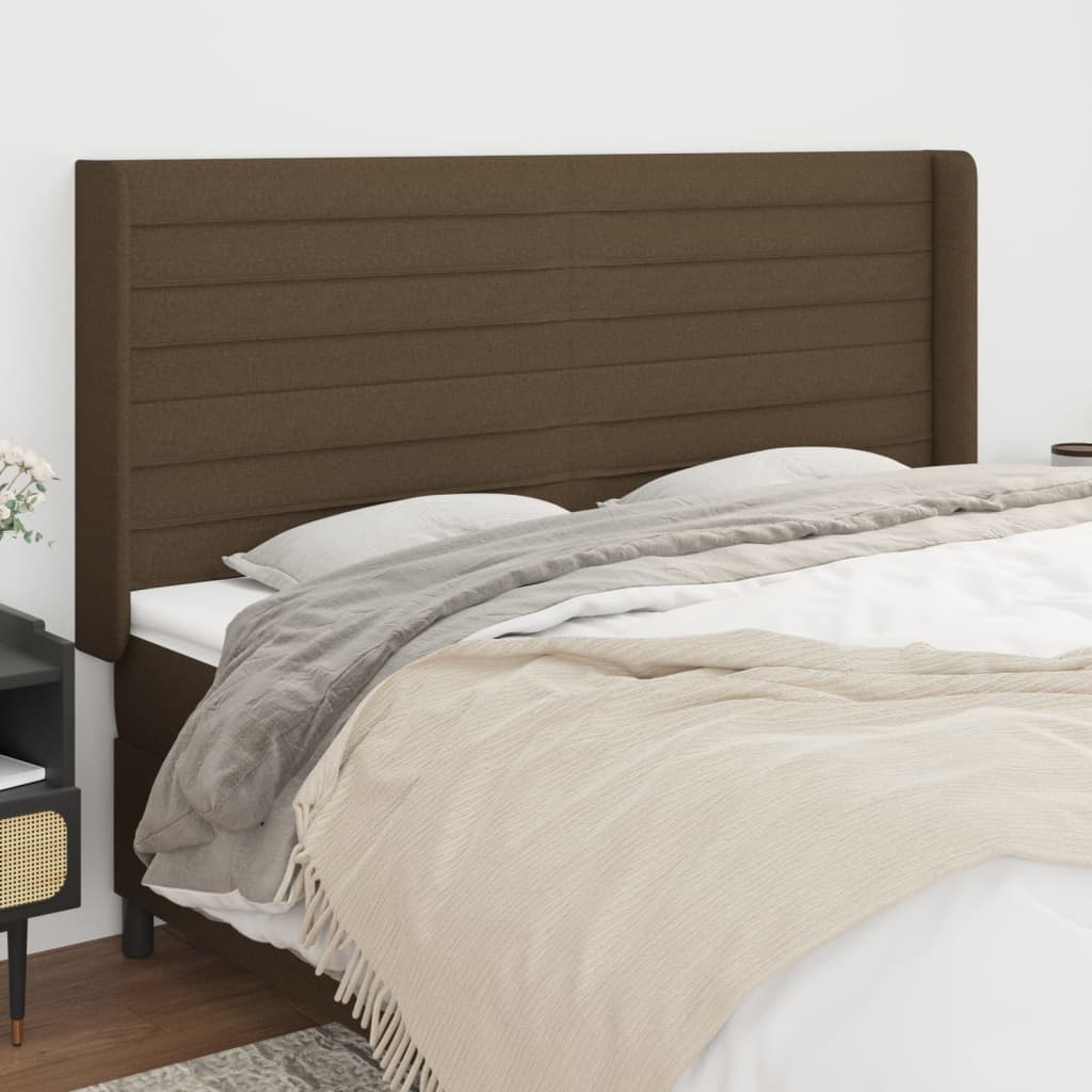 Headboard with Ears Dark Brown 183 x 16 x 118 128 cm Fabric