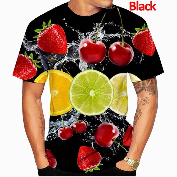 Summer Round Neck Funny Fruit Pattern 3D Print Top Fashionable Casual Short Sleeved Men's T-shirts