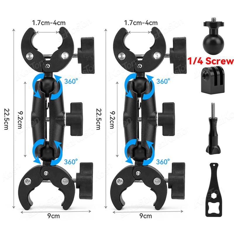 Для GoPro 13 12 11 10 9 DJI Action 5 Pro Super Camera Clamp Mount Adapter Double Head Holder для мотоцикла Bracket Selfie Stick