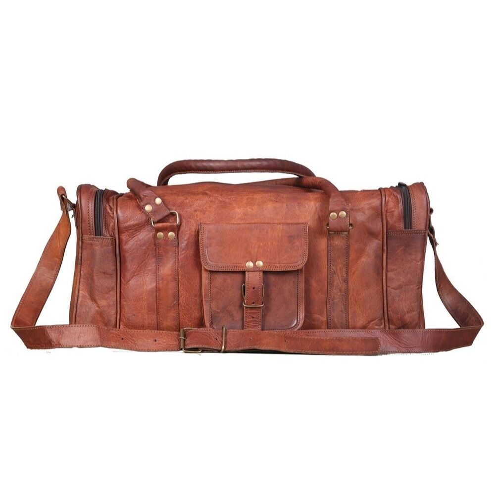 Handmade Real Goat Leather Brown Classic Gym Sports Travel Weekend Premium Bag