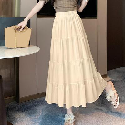 Женская летняя юбка, эластичная юбка с высокой талией и большим подолом, однотонная свободная повседневная юбка, уличная одежда