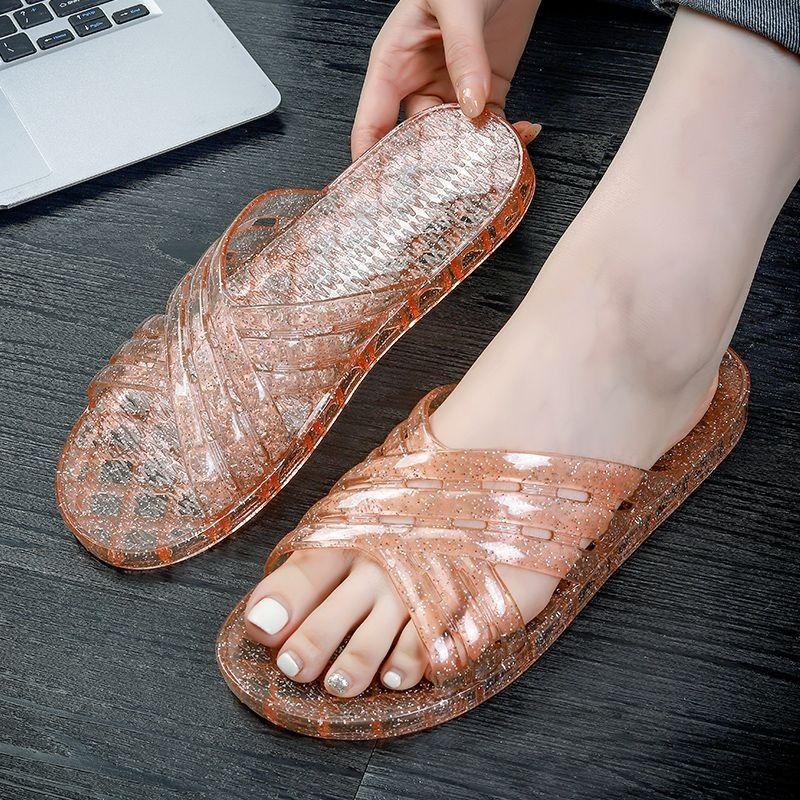 Women's Slippers and Ladies Sandals Home Bathroom Flat Crystal Shoes Chic Elegant Summer Footwear Clappers Shoe Unique 39 Slides
