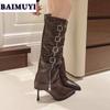 Сексуальные туфли на высоком каблуке с острым носком, женская обувь, фирменные сапоги до колена, тренд 2025 года, панк-сапоги на шпильках, дизайнерские туфли-лодочки Mujer Botas