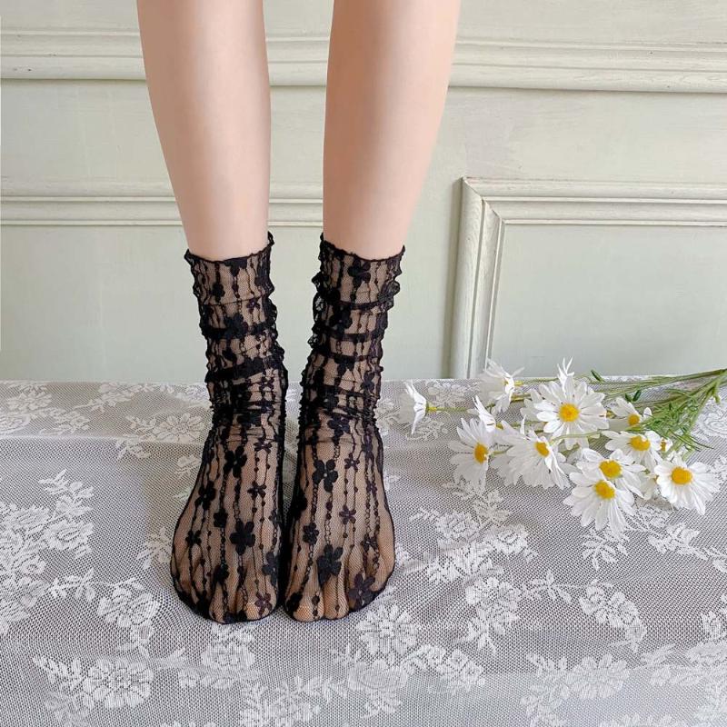 Элегантные японские кружевные носки с ажурным цветочным узором для девочек и женщин