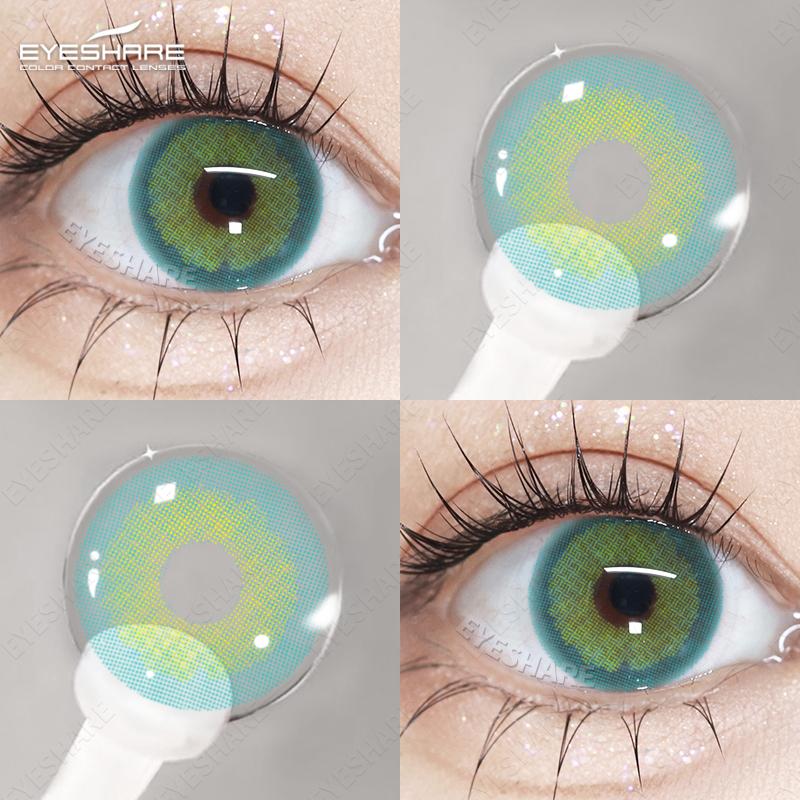 Eyeshare 1 Pair Green Contact Lenses for Eyes Beauty Pupils Lenses Eye 14.2mm Yearly Use Fashion Blue Colored Contacts Lenses Green