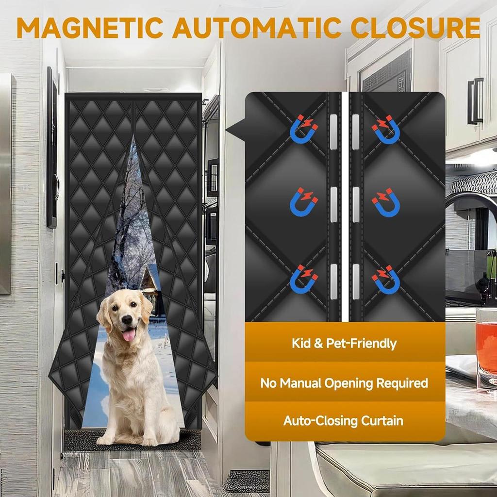 Insulated Rv Door Curtains 33X80Inch Windproof Screen Magnetic Screen Door for Travel Outdoor Protection Camping Winter Home