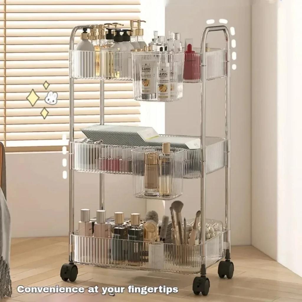 Acrylic Trolley Storage Rack TransparentMultilayer Rolling Cart with Removable Baskets Cosmetics Snack Storage Shelf Bookshelf