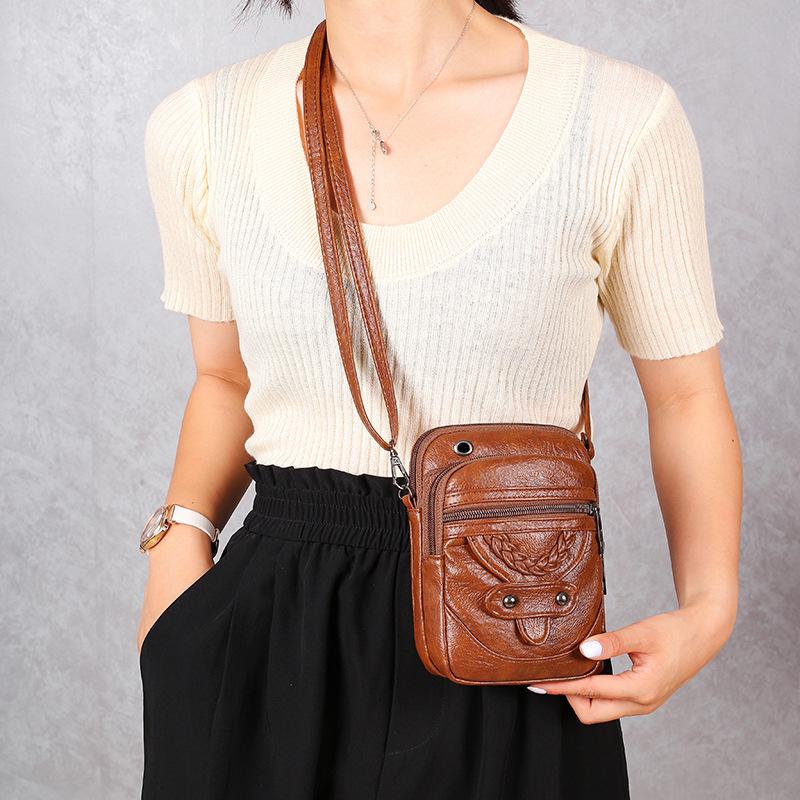 Yogodlns Vintage Soft Leather Crossbody Bags Rivet PU Women Messenger Shoulder Bag Small Female Handbags Phone Purses Black and Brown