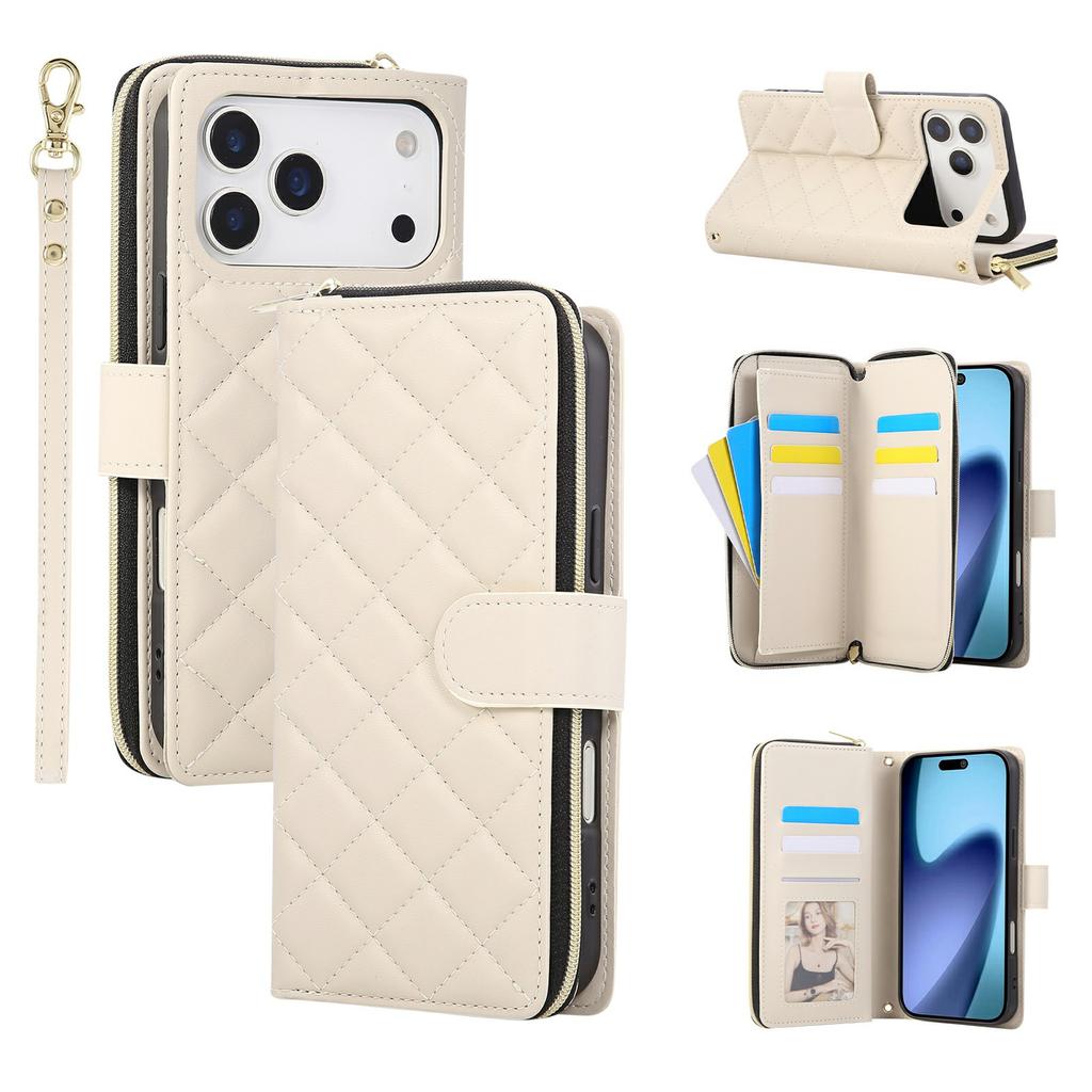 For iPhone 17 Pro Max Case Zipper Wallet Rhombus PU Leather Crossbody Phone Cover