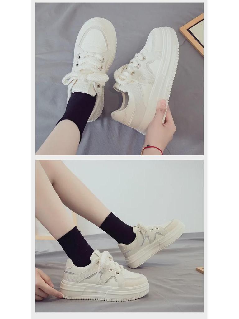 Весенние женские белые туфли Dad Shoes на толстой подошве 2025 года — дышащие, увеличивающие рост, универсальные кроссовки для весны и осени