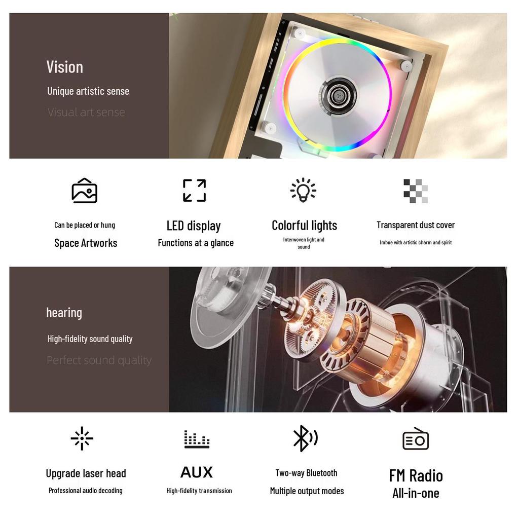 Прозрачный акриловый настенный Bluetooth CD-плеер с фоторамкой и магнитным креплением