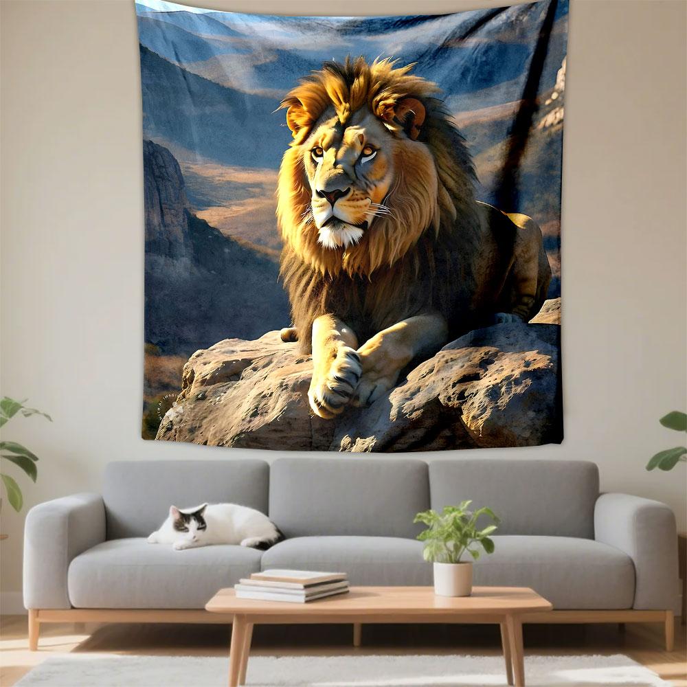 Majestic Lion in Mountain Landscape Patterned Tapestry Decorative Wall Hanging, Home Bedroom Living Room Decor