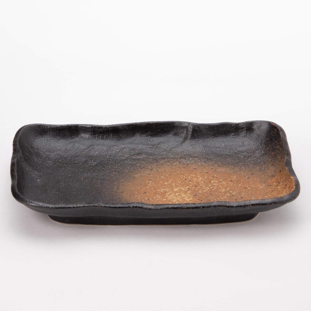 Тарелка в стиле Мино, длинная тарелка, керамическая тарелка, примерно 21 x 14 см, черная бизен, сделано в Японии K80294