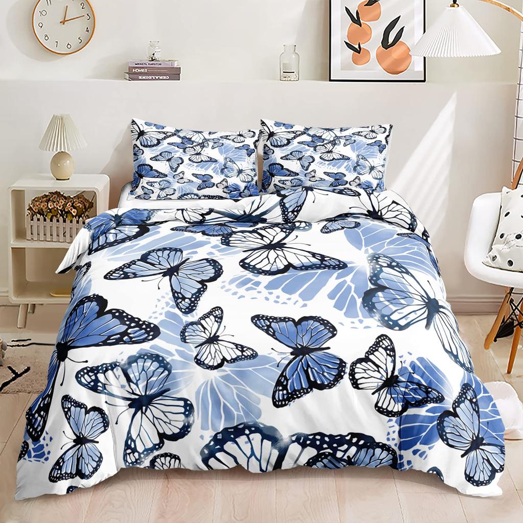 Комплект постельного белья Fantasy Flower Butterfly для взрослых, подростков, роскошный комплект постельного белья из полиэстера с 3D-печатью и разноцветными бабочками и розами