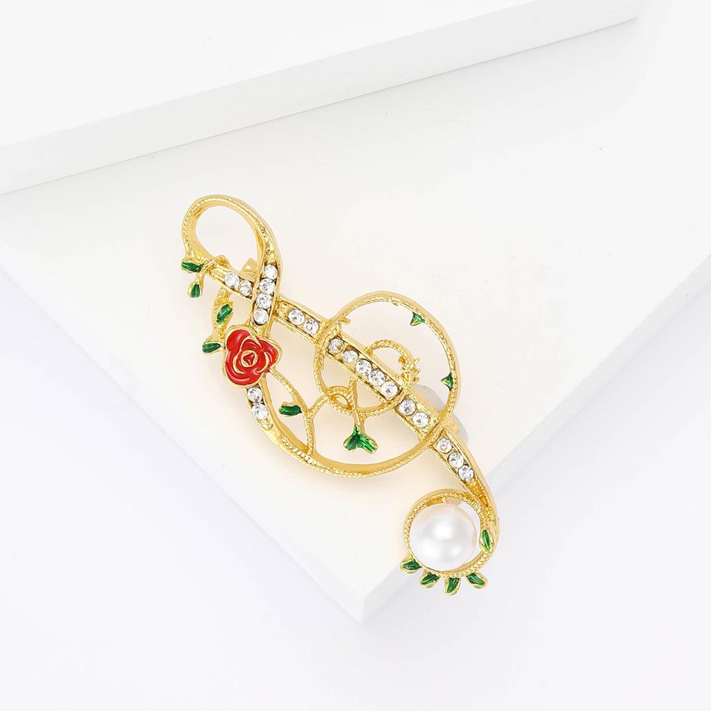 Японский и корейский сплав, инкрустированный бриллиантами, жемчужная брошь в виде музыкальной ноты, модный пиджак, корсаж, ювелирное украшение