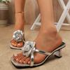 Fashion Silver Flower Decor High Heel Slippers for Women 2025 Summer Thin Heeled Square Toe Sandals Woman Fashion Party Sandalias Mujer