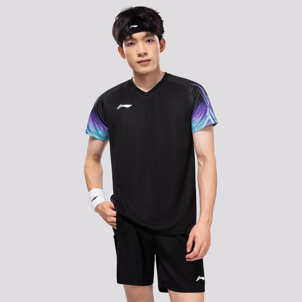 Li-Ning Дышащая быстросохнущая футболка с коротким рукавом и шорты для бега, бадминтона, тренировок, повседневный спортивный комплект, унисекс, AATV081-1