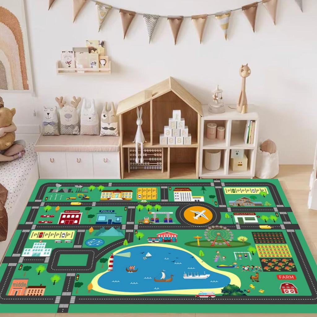 Kids' Traffic City Play Mat with Roads and Parking for Crawling and Toy Cars