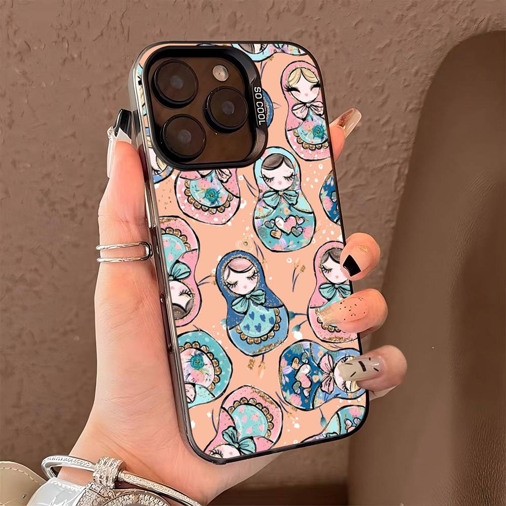 Матрешка Милый Чехол для Телефона для iPhone 17 16 15 14 13 Pro Max Plus Матовый Цветная Задняя Крышка