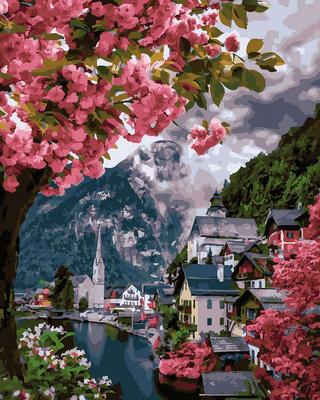 Painting By Numbers With Frame 40X50 Sakura In The City - Picture For Painting By Numbers Landscape Oh Art!