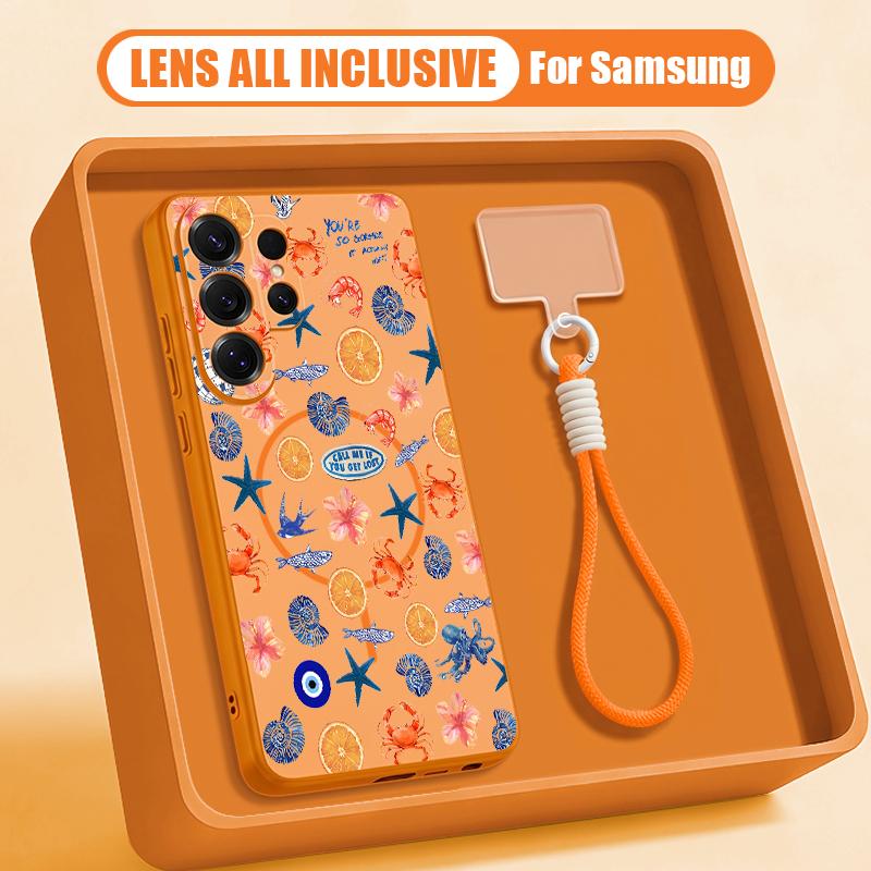 Чехол с рисунком ракушек и морских обитателей для Samsung S26 Ultra S25 FE S24 S24 Plus A57 A37 A17 A56 A36 A16 A55 A35 A15 A54 5G, Гибридный Магнитный Матовый Чехол