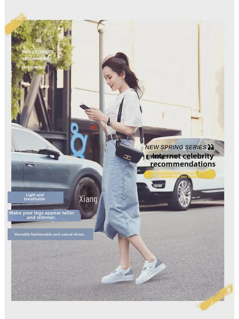 Женские повседневные белые туфли на толстой подошве большого размера 2025 года для студентов