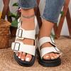 New Women Sandals British Style Rome Shoe Comfy Soft Leather Summer Metal Buckle Casual Slipper Flat Platform Sandals
