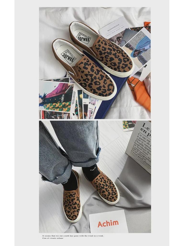 Кроссовки из парусины с леопардовым принтом для женщин - Лето 2024 г. Повседневные кроссовки в корейском стиле Ulzzang