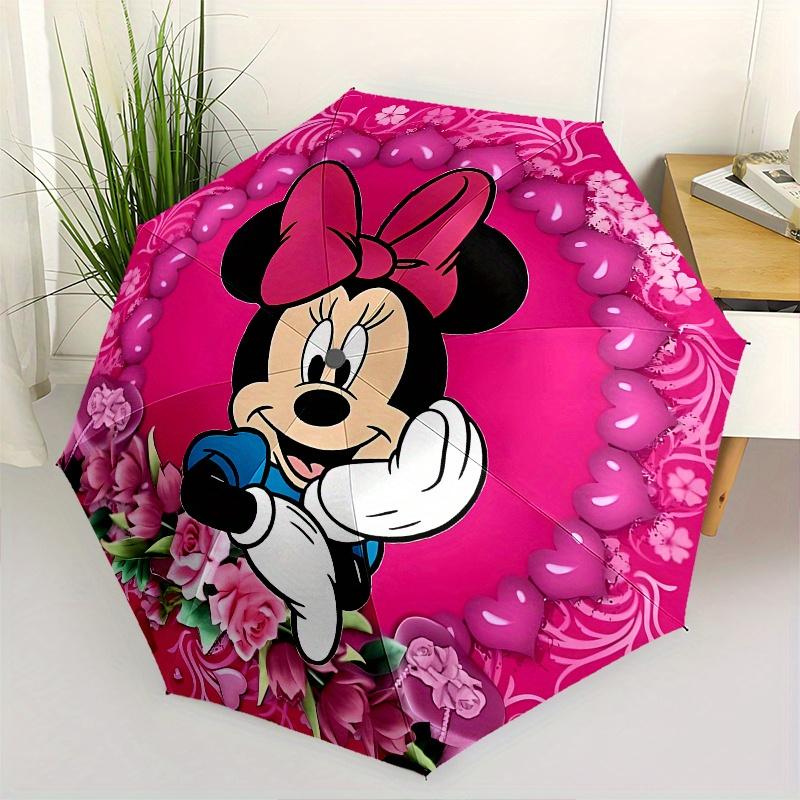 Disney Minnie Mouse Manual Opening and Closing Umbrella - 8-Rib Reinforced Folding Design, Lightweight