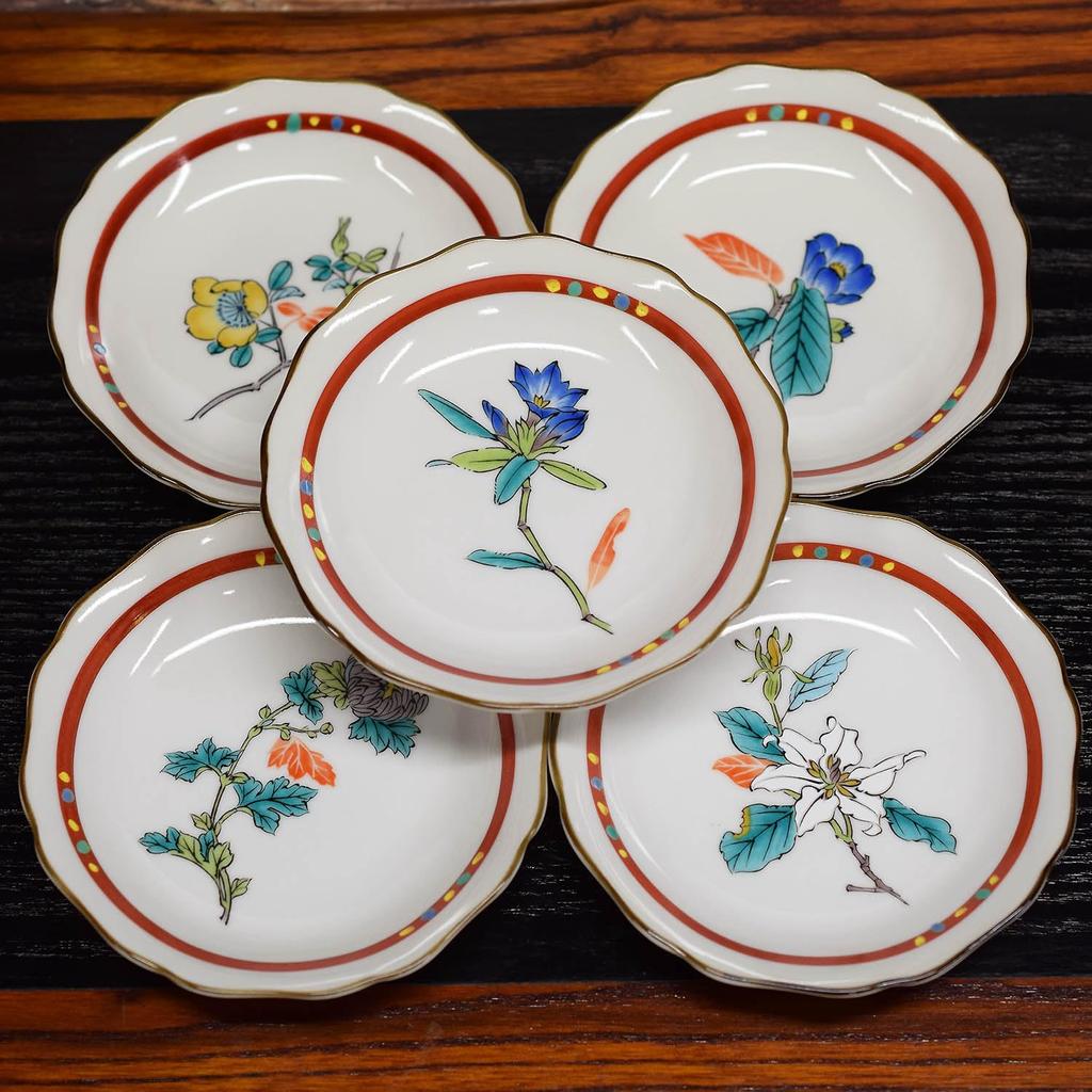 Plate stylish Kutani small set of Japanese serving made in Japan set, tableware, ware, plates, 5, Hanagoyomi, pottery, tableware, plate,