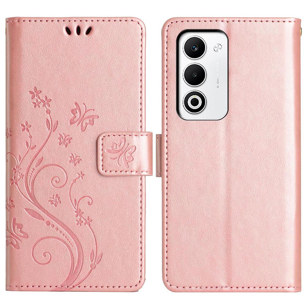 For Oppo A5 4G Leather Wallet Case Butterfly Flower Imprint Phone Cover with Strap