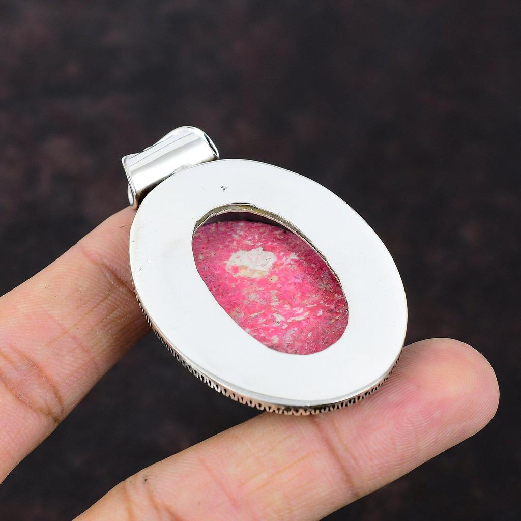 Thulite Pendant Genuine Gemstone Jewelry Designer Pendant 925 Sterling Silver Pendant Vintage Pendant For Gift Handmade Birthstone Jewelry