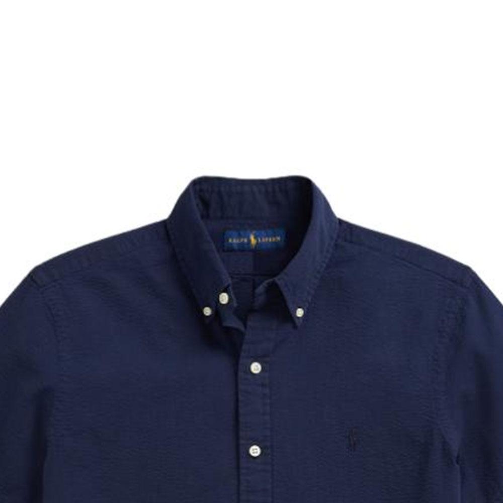 Polo Ralph Lauren SS23 Однотонная однобортная рубашка поло Мужские рубашки темно-синего цвета MNPOWOV1N820308-410