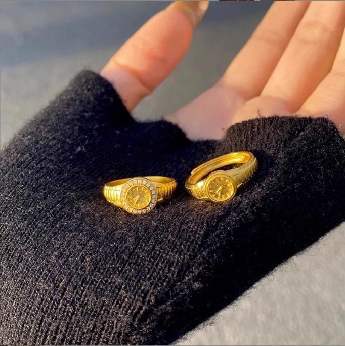 Женское золотое кольцо-часы 520 Признание: Маленький, регулируемый, нишевый подарок для девушки