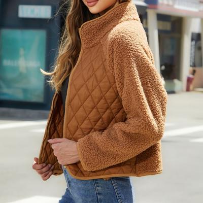 Женская мода повседневная ромбовидная печать осень-зима с длинным рукавом воротник поло куртки и пальто