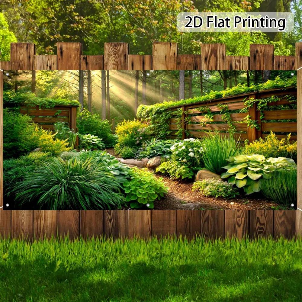 1-piece installation - Sunlight Forest Garden Fence Banner with Fixed Rope - Easy to Install - Windproof Cover YZB