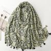 Viscose Scarf Women Shawl Cotton Linen Feeling Tassels Four-Leaf Clover Pattern Muslim Hijab Wrap Summer Beach Sunscreen