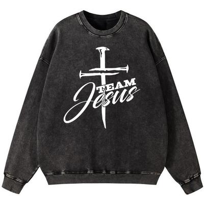 Женский винтажный хлопковый свитшот Team Jesus, тонкий пуловер, уличный худи свободного кроя, осенний повседневный