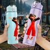 1PC Girl Raise Hands Red Dress Cartoon Print 750ml Color Plastic Sports Water Bottle Leakproof Flip Straw Lid Suitable for Sports Office Home Use