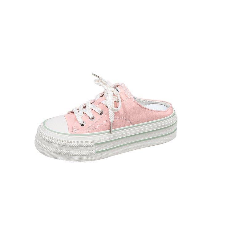 Две парусиновые туфли на толстой подошве для женщин, новые летние женские туфли 2025 года, дышащая сумка-мешок, полупереноска и одна педаль, маленькие белые туфли