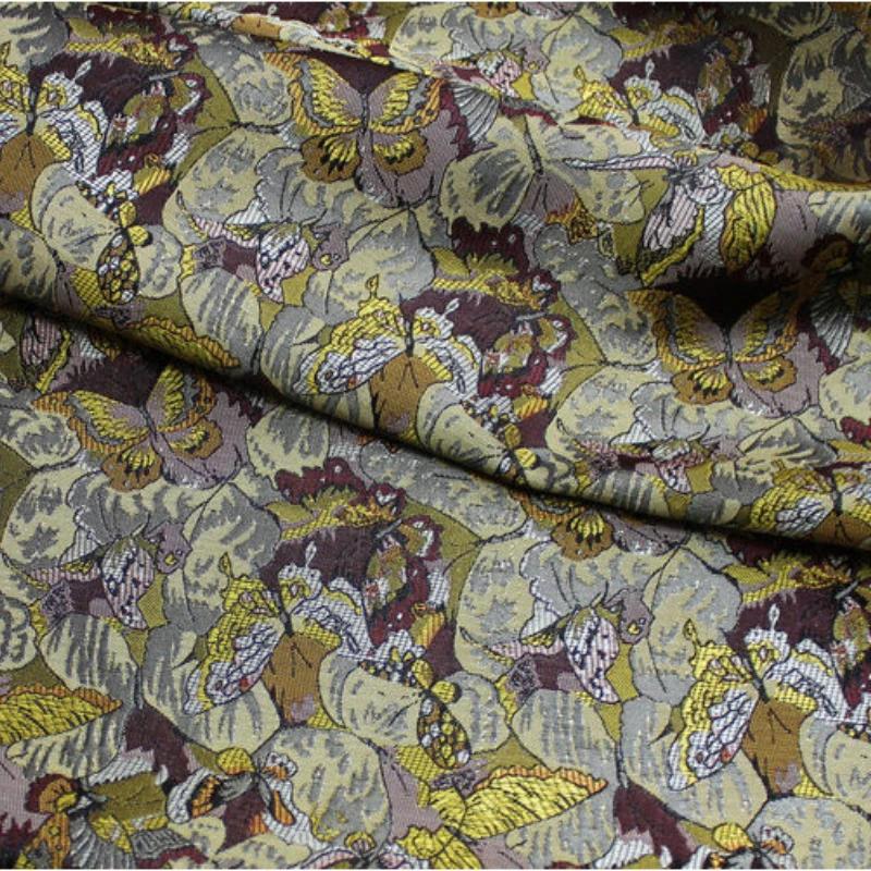 100x75cm Chinese Traditional Silk Jacquard Fabric, Cheongsam Gown, Costumes Clothing, DIY Sewing Fabric, Butterfly Pattern