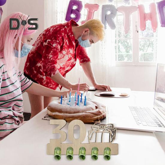 Деревянный держатель для денег на день рождения, 5 отверстий, 18/20/25/30/40/50/60/70-летие, празднование дня рождения, кошелек для денег, украшение для рабочего стола, знак, день рождения, подарок для денег