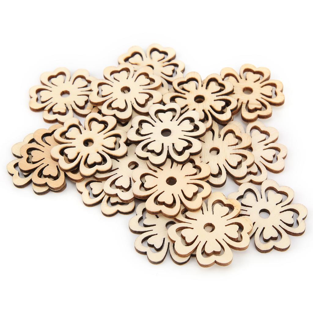 100Pcs Wood Pieces Natural Wood Material DIY Smooth Surface Flower Shape Wood for Decoration