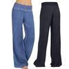 Women Casual High Waist Elasticity Denim Wide Leg Palazzo Pants Jeans Trousers
