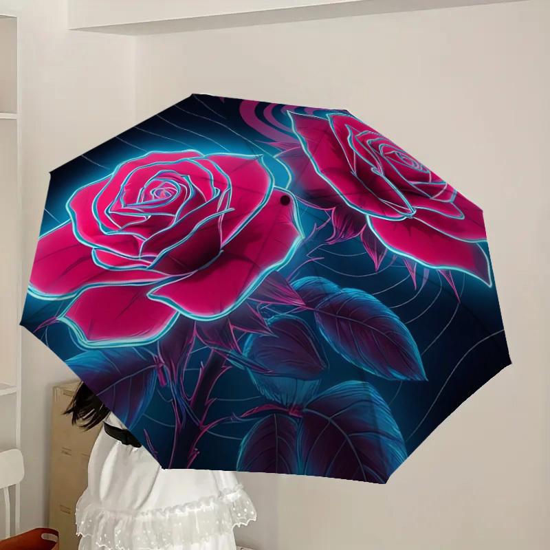 1pc Neon Roses Abstract Artwork Umbrella with Plastic Handle,Suitable for All Seasons Home Travel Outdoor UmbrellaDD931