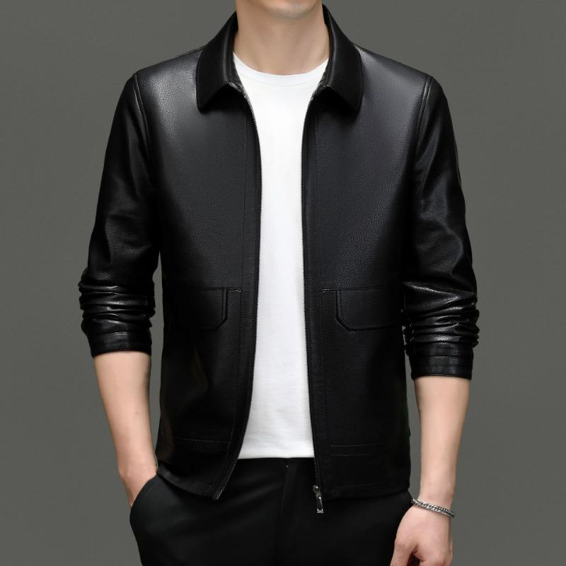 Осенняя куртка из натуральной кожи, мужская облегающая кожаная куртка с короткими лацканами, для молодежи и мужчин среднего возраста, кожаная куртка для мотоциклистов